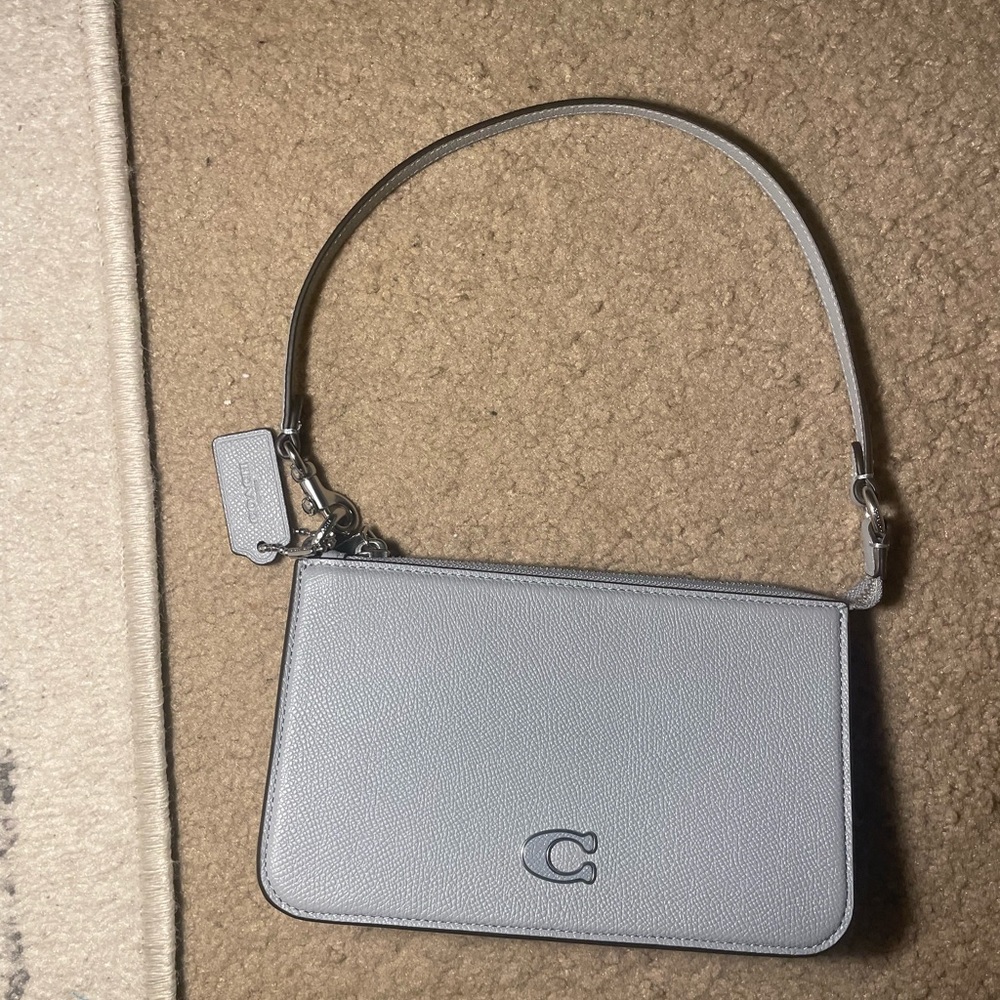 Coach 🩶🩵 mini Grey Blue Signature Canvas Pouch bag wristlet purse NWOT - Picture 10 of 15